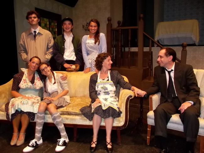 The Brighton Beach Memoirs Family Photo- Top Row L to R:  Stanley Jerome (Mike Culhane), Eugene Jerome (Casey Baum) and Nora Morton (Sophia Speciale)                                 Bottom Row: Blanche Morton (Jill Goodrich), Laurie Morton (Annalie Ellis), Kate Jerome (Nora Zanger) and Jack Jerome (Steve Feder)