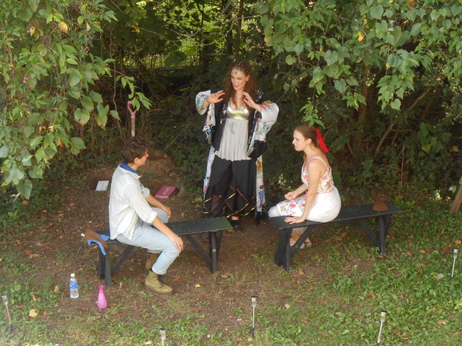 (l to r) Regan (Daven Ralston) Elias (Cathryn Benson) and Josaphine (Ann Fraistat) in Regan's garden. #wearesamurai