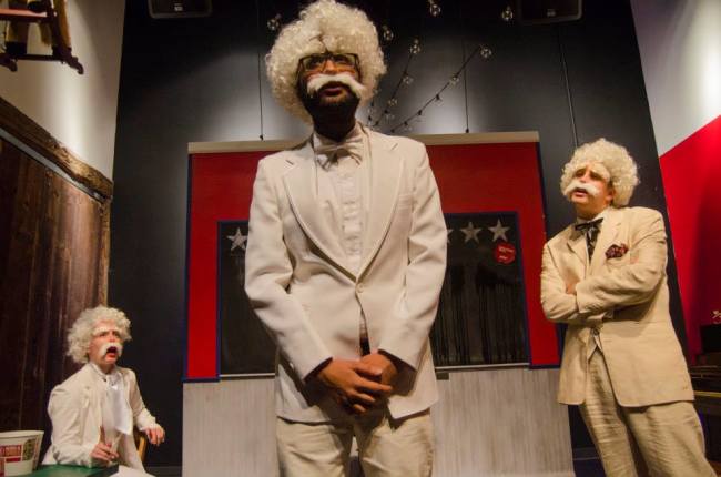 (l to r) Mark Twain (Carly Bales) Mark Twain (Utkarsh Rajawat) and Mark Twain (Jonathan Jacobs) 