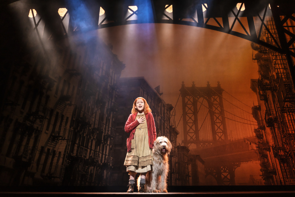 Hazel Vogel as Annie and Kevin as Sandy in Annie 📷 Matthew Murphy