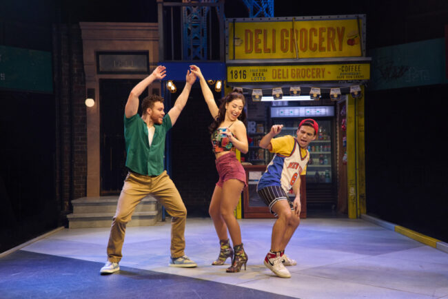 Ángel Lozada (left) as Usnavi with Adriana Scalice (center) as Vanessa and Nicolas Garza (right) as Sonny in In The Heights at Signature Theatre 📷 DJ Corey Photography