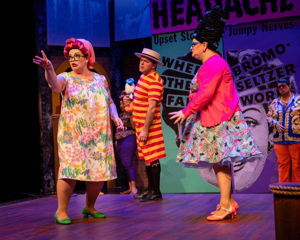 Holly Gibbs (left) as Luce with Brendan Murray (center) as Mayor William Donald Schaefer and Kathryne Daniels (right) as Adriana in CSC’s It’s The Comedy of Errors, Hon! 📷 Kiirstn Pagan Photography.