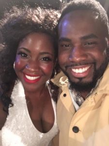 Ashley Johnson (left) and brother James Johnson (right) after an evening performance of Sister Act at Toby's Dinner Theatre
