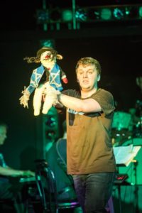 Lambchops Puppet (left) as Lamb of God and Zach Husak (right) as Abraham in Altar Boyz