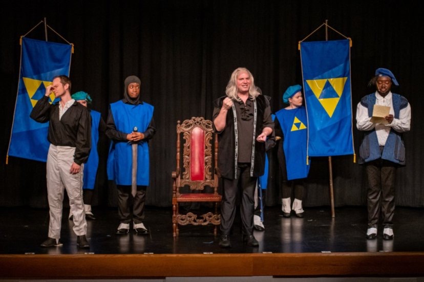 Zac Brightbill (left) as Prince Topher, with Christopher Kabara (center) as Sebastian, and Otega Okurume (right) as Lord Pinkleton ????Stasia Stewart Photography