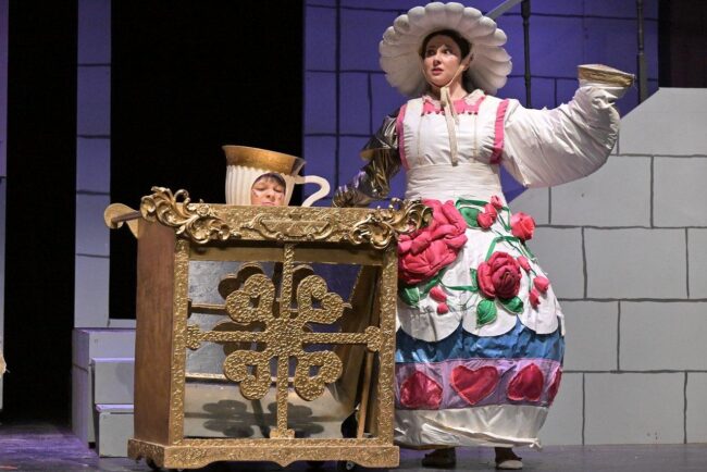 Beckett McIntyre (left) as Chip and Jessica Harris Keays (right) as Mrs. Potts in Beauty & The Beast at Small Town Stars Theatre Company 📷 Mort Shuman