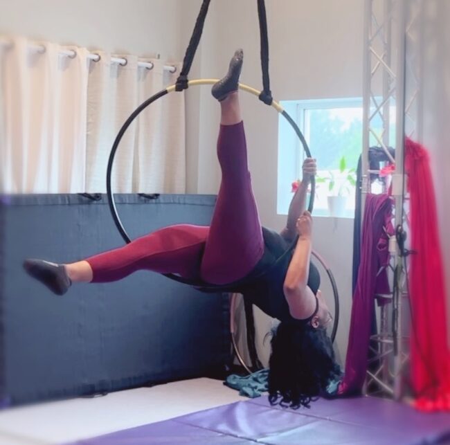 Ariel Chaillou practicing Lyra Hoop for Cats at Cockpit in Court