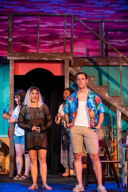 Meghan McCarthy (left) as Tammy and D.J. Wojciehowski (right) as Brick in Escape to Margaritaville at Annapolis Summer Garden Theatre 📷 Alison Harbaugh, Sugar Farm Productions