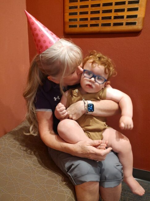 Bambi Johnson and her youngest grandson, Mac, at a Cats Rehearsal on Bambi's Birthday, July 1, 2024