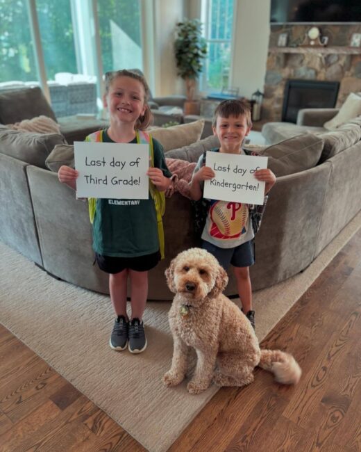 Kaylee (left) and Caleb (right) with Ollivander the still-not-a-cat-because-he's-a-dog dog.