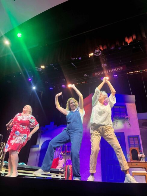 Kerry Jungwirth (left) as Tanya, with Tatiana Dalton (center) as Donna, and Kendra Keiser (right) as Rosie in Mamma Mia at BTCT