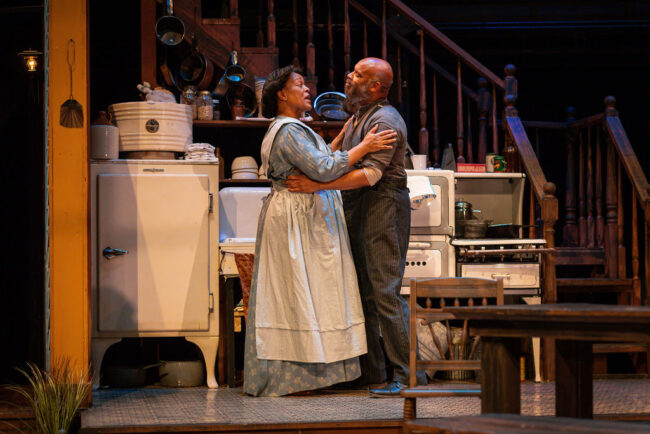 Aakhu Tuanhnera Freeman (left) as Bertha and Jefferson A. Russell (right) as Seth in Joe Turner's Come and Gone at Chesapeake Shakespeare Company 📷 Kiirstn Pagan Photography