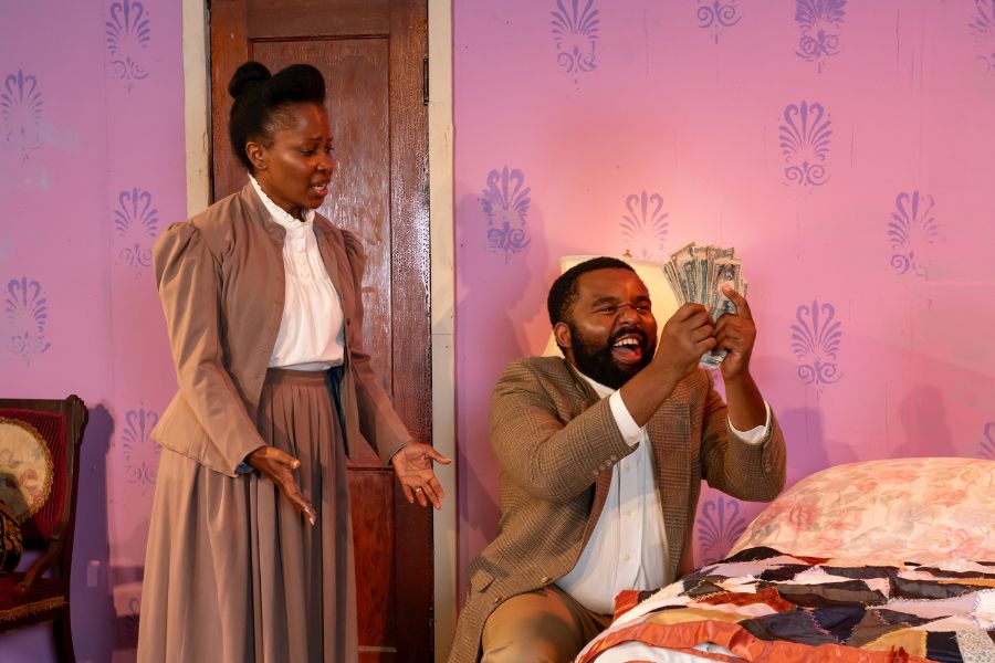 Danielle J. Curry (left) as Esther and Evan Carrington (right) as George in Intimate Apparel at Compass Rose Theater 📷 Joshua Hubbell 