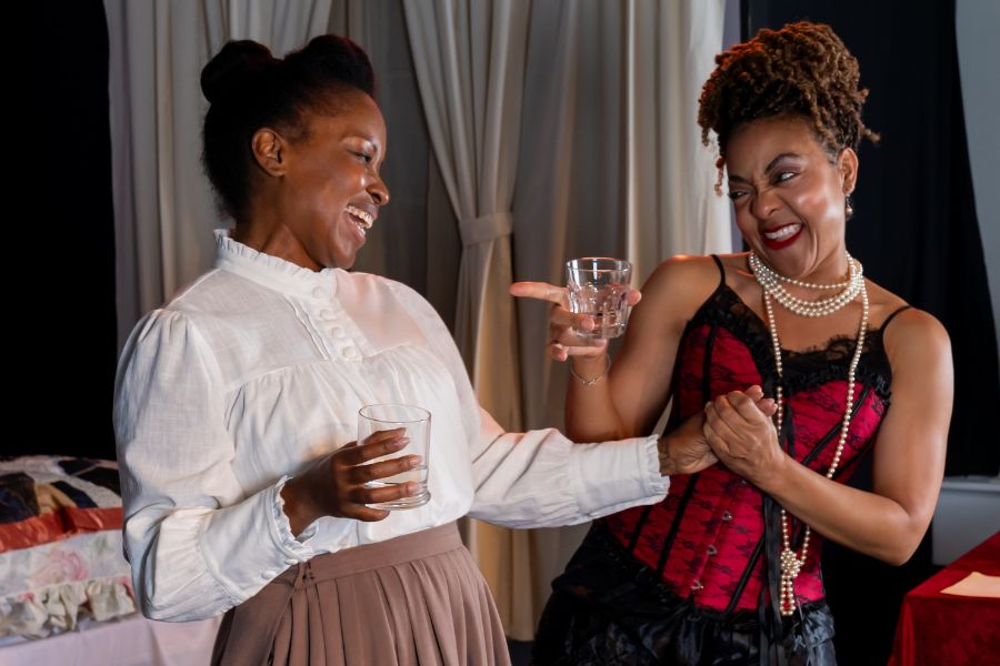 Danielle J. Curry (left) as Esther and Lezlie Hatcher (right) as Mayme in Intimate Apparel at Compass Rose Theater ???? Joshua Hubbell