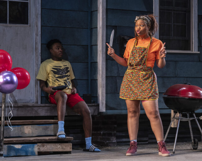 Justin Sturgis (left) as Kevin and Tamika Lawrence (right) as Niecy in Oh Happy Day! at Baltimore Center Stage 📷 Teresa Castracane