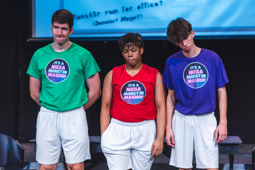 (L to R) Casey Brogan as Plunk, Tyler M. white as Rodney, and Max Ryon as Cameron in Monster (or #MeToo, Brute) 📷 Matthew Peterson