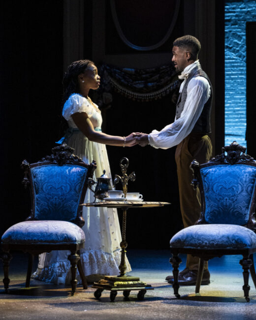 Lizzy Brooks (left) as Lizzy Bennet and Malik Esoj Childs (right) as Mr. Darcy in Pride & Prejudice at Baltimore Center Stage 📷 Teresa Castracane