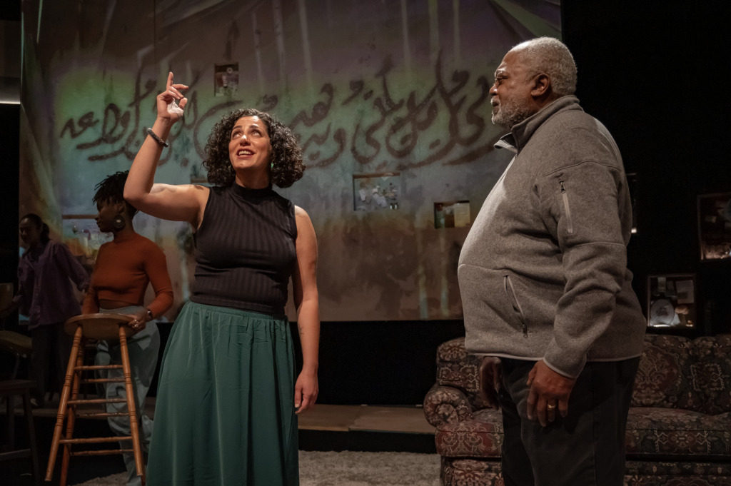 (Foreground) Raghad Makhlouf and William T. Newman, Jr. with (background) Billie Krishawn in Mosaic Theater’s production of The Art of Care. 📷 Chris Banks