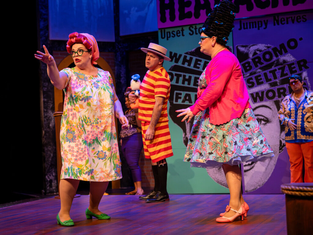 Holly Gibbs (left) as Luce with Brendan Murray (center) as Mayor William Donald Schaefer and Kathryne Daniels (right) as Adriana in CSC’s It’s The Comedy of Errors, Hon! 📷 Kiirstn Pagan Photography.